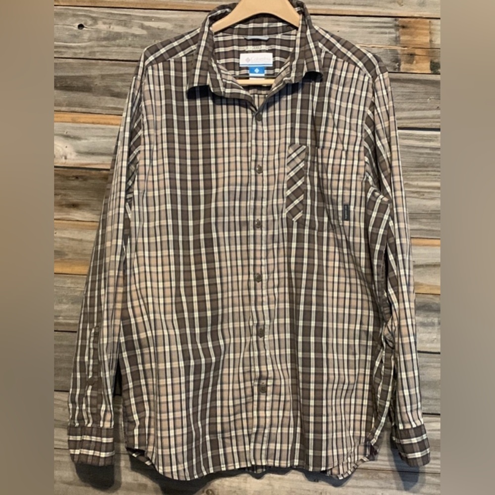 Men’s Columbia Omni-wick brown plaid shirt-large - Picture 2 of 4